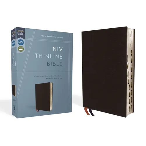NIV, Thinline Bible, Bonded Leather, Black, Indexed, Red Letter Edition