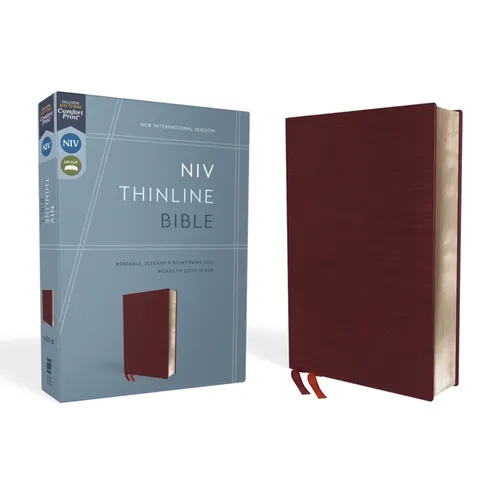 NIV, Thinline Bible, Bonded Leather, Burgundy, Red Letter Edition