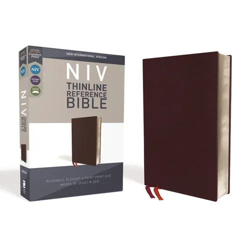 NIV, Thinline Reference Bible, Bonded Leather, Burgundy, Red Letter Edition, Comfort Print