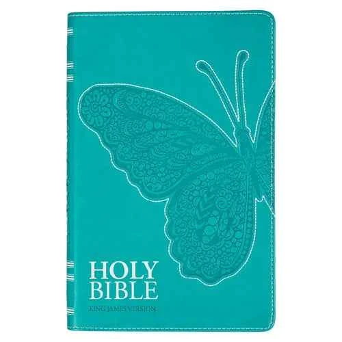 KJV Holy Bible, Gift Edition for Girls/Teens King James Version, Faux Leather Flexible Cover, Teal Butterfly - Leather - IBook Store