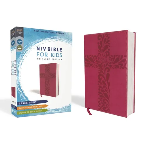 Niv, Bible for Kids, Large Print, Leathersoft, Pink, Red Letter, Comfort Print: Thinline Edition