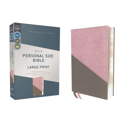 Niv, Personal Size Bible, Large Print, Leathersoft, Pink/Gray, Red Letter Edition, Comfort Print