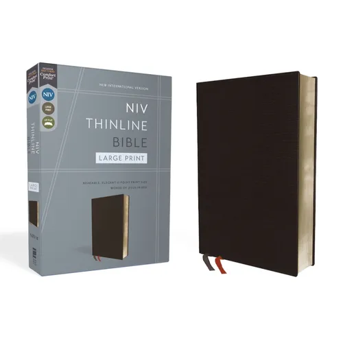 NIV, Thinline Bible, Large Print, Bonded Leather, Black, Red Letter Edition