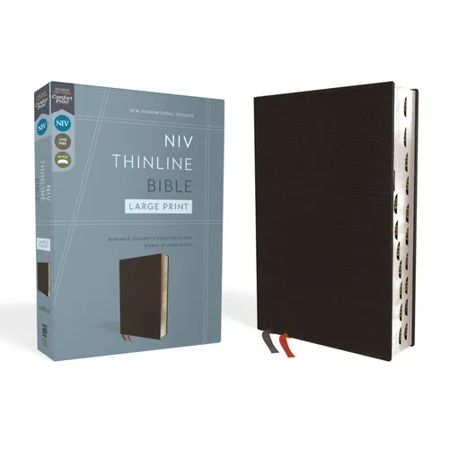 NIV, Thinline Bible, Large Print, Bonded Leather, Black, Indexed, Red Letter Edition