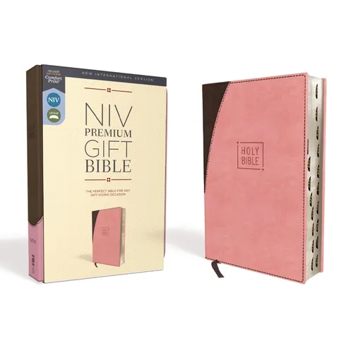 Niv, Premium Gift Bible, Leathersoft, Pink/Brown, Red Letter Edition, Indexed, Comfort Print