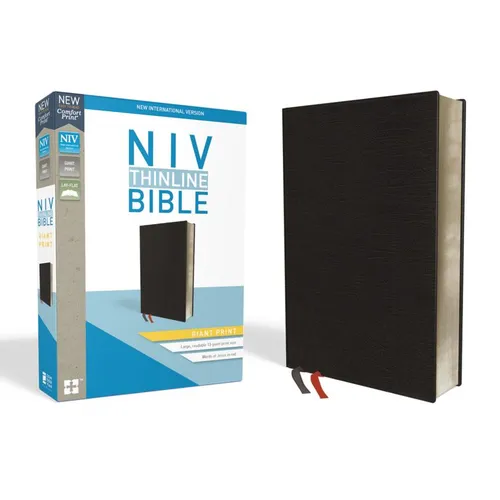 NIV, Thinline Bible, Giant Print, Bonded Leather, Black, Indexed, Red Letter Edition
