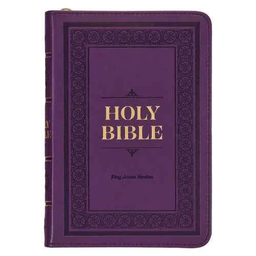 KJV Holy Bible, Compact Faux Leather Red Letter Edition - Ribbon Marker, King James Version, Purple, Zipper Closure - Leather - IBook Store