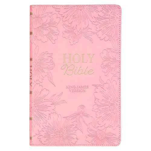 KJV Holy Bible, Gift Edition King James Version, Faux Leather Flexible Cover, Light Pink Floral - Leather