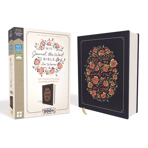 NIV, Journal the Word Bible for Women, Cloth Over Board, Navy, Red Letter Edition, Comfort Print: 500+ Prompts to Encourage Journaling and Reflection